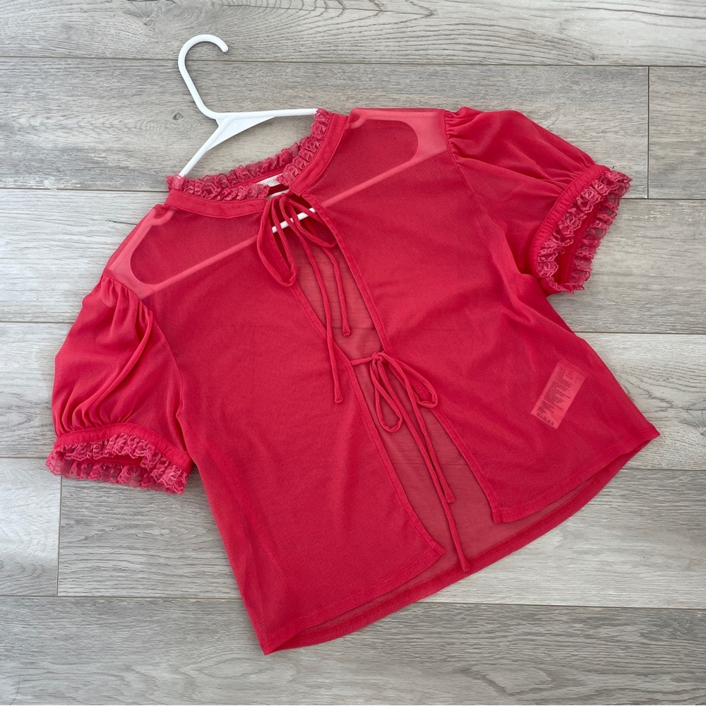 Urban Outfitters Top sheer tie front womens Pink Red (large) date night party